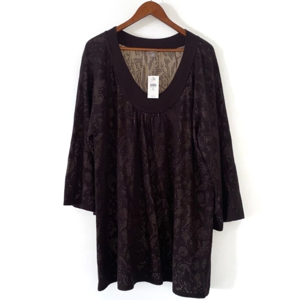 J. Jill V-neck Brown Floral 3/4 sleeve Sweater Top 3x